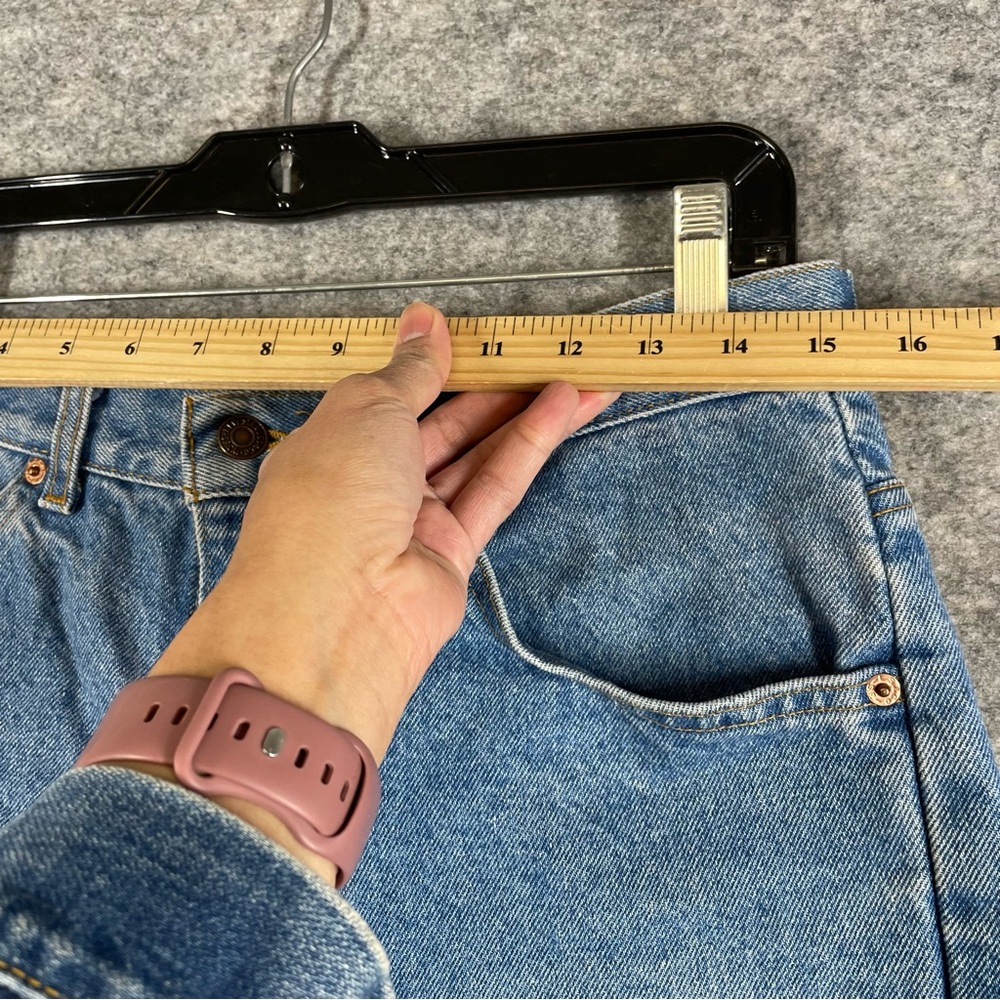 Vintage Levis Cut Off Orange Tab Denim Shorts Blue 33 High Rise Raw Hem Casual - Picture 7 of 16